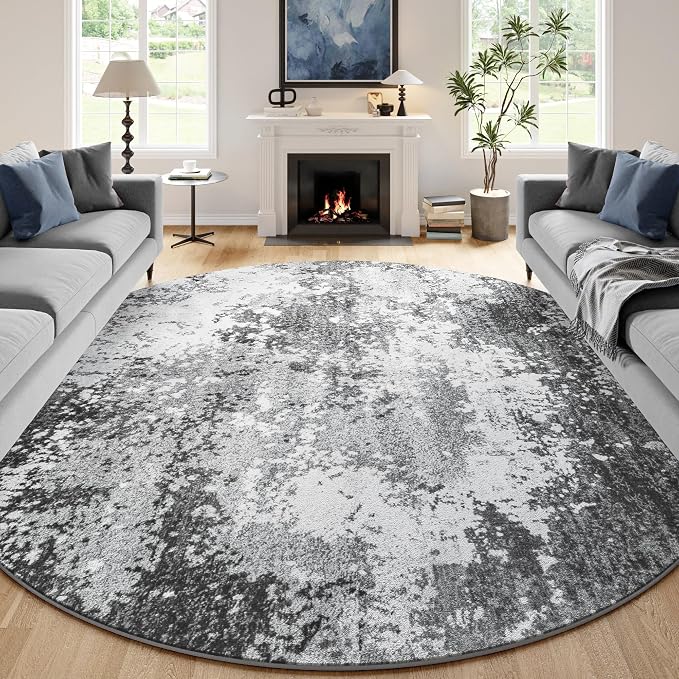 Round Rugs 8ft Washable Grey Circle Area Rug by Acapet