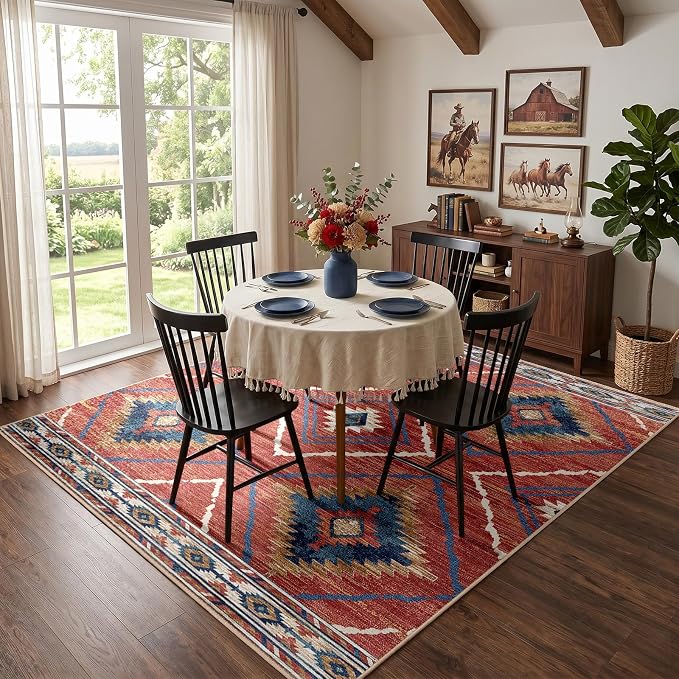 BESTSWEETIE Area Rug 4x4 Rug Machine Washable Non-Slip Low Pile Print Pattern - Image 6
