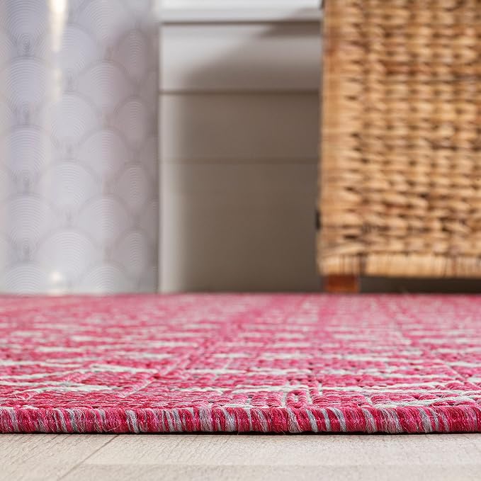 JONATHAN Y Moroccan Geometric Indoor Outdoor Runner Rug 2X10 Fuchsia/Light Gray - Image 4