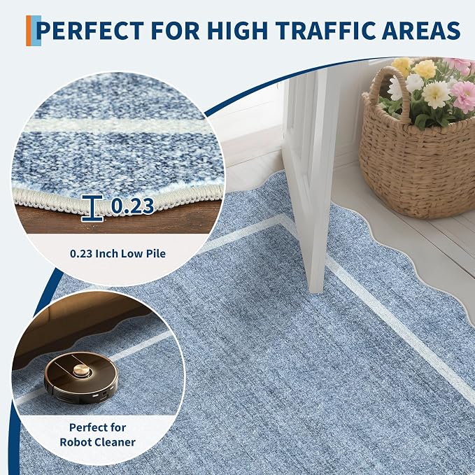 GarveeHome Scalloped Washable Runner Rug 2x10 Non Slip Kitchen Rugs Modern Blue - Image 5