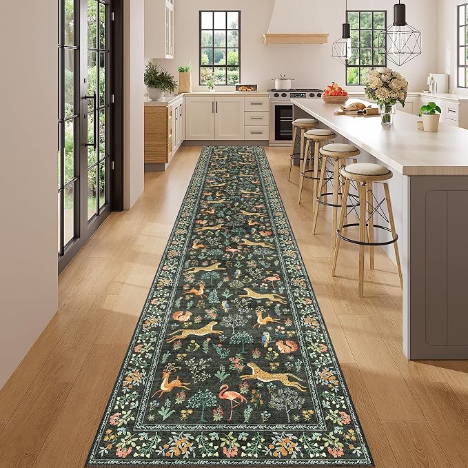DUKINO 2.6x14 Hallway Runner Rug, Vintage Washable Long Kitchen Rug - Image 3