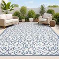 JONATHAN Y Vintage Filigree Indoor Outdoor Area Rug 5X8 Blue/Cream, Madrid by JONATHANY