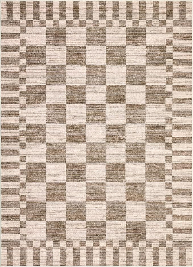 GarveeHome 9×12 Area Rugs for Living Room, Modern Brown Checkered Rug, - Image 4