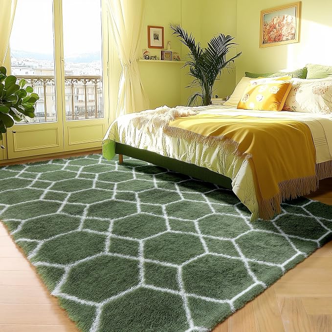 ONASAR 6x9 Area Rugs for Living Room Bedroom, Large Fluffy Olive Green and - Image 5