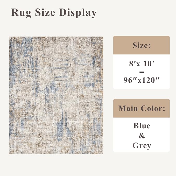 Washable 8x10 Area Rug – Modern Neutral Abstract Soft Non-Slip Stain-Resistant - Image 2