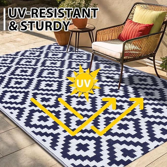 Smiry Waterproof Outdoor Rug 10X14 ft, Reversible Plastic Straw Patio Camping - Image 4