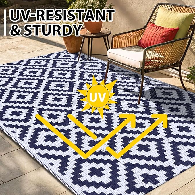Smiry Waterproof Outdoor Rug 9x12 ft, Reversible Plastic Straw Patio Camping - Image 5