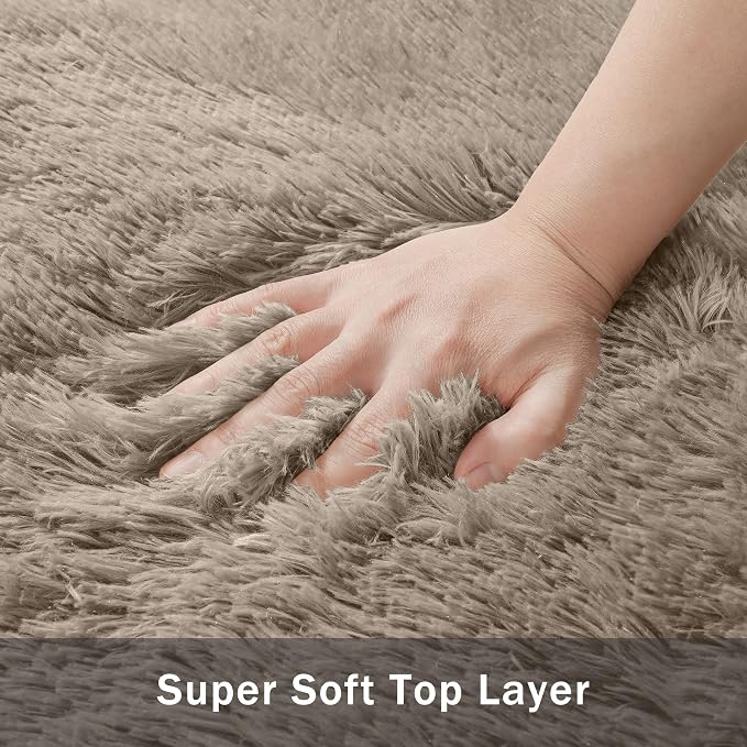 4x6 Area Rug for Living Room:Ultra Soft Fluffy Shag Grey Camel Rugs, Large - Image 7