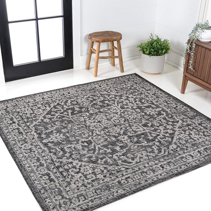 JONATHAN Y Boho Medallion Indoor Outdoor Square Area Rug 3X3 Black/Gray - Image 3