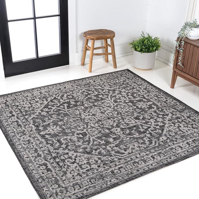 JONATHAN Y Boho Medallion Indoor Outdoor Square Area Rug 5X5 Black/Gray - Image 3
