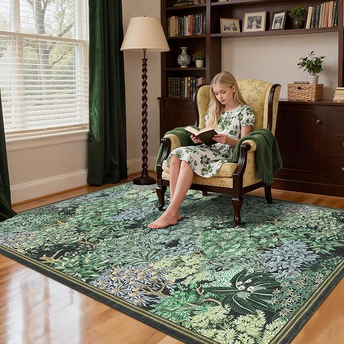 GarveeHome Forest Rugs 8x10, Botanical Low Pile Non Slip Stain Resistance Large - Image 9
