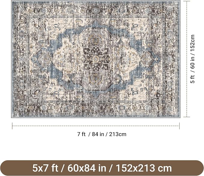 befbee 5x7 Area Rugs for Living Room, Stain Resistant Neutral Washable Rugs for - Image 2
