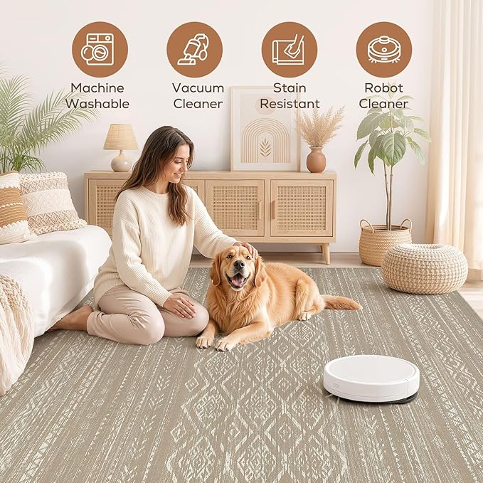 Nakagishi Area Rug Living Room Rugs: 10x12 Large Soft Machine Washable Boho - Image 3
