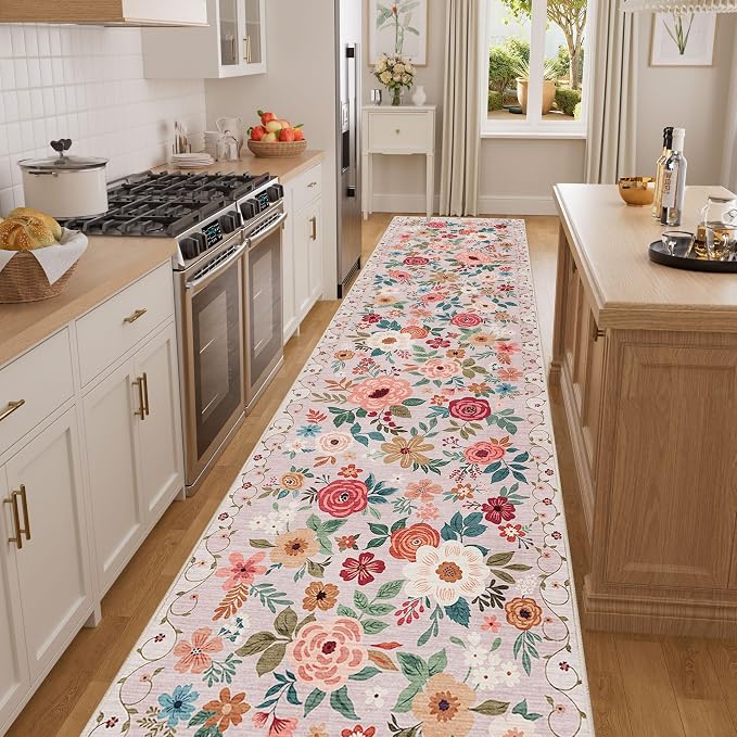 DUKINO 3x12 Washable Runner Rug, Non Slip Soft Floral Hallway Runner Rug - Image 6