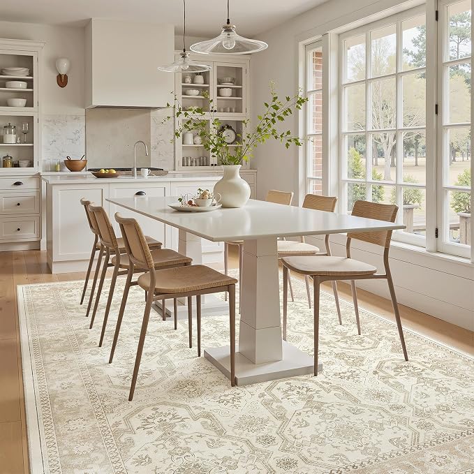 Soalmost 5x8 Area Rugs Beige/Brown Low Pile Indoor Washable Trendy Faded Style - Image 2