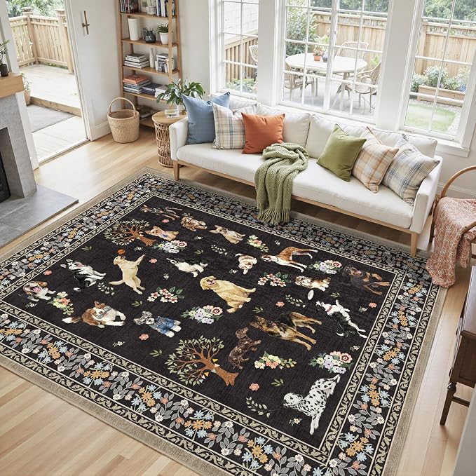 Black Living Room Rugs, Dogs Area Rugs 5x7 - Image 4