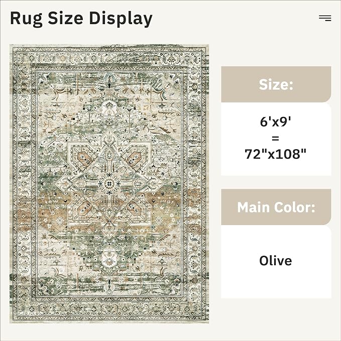 Soalmost 6x9 Area Rugs for Living Room Non-Slip Washable Rugs 6x9 Vintage Rug - Image 3