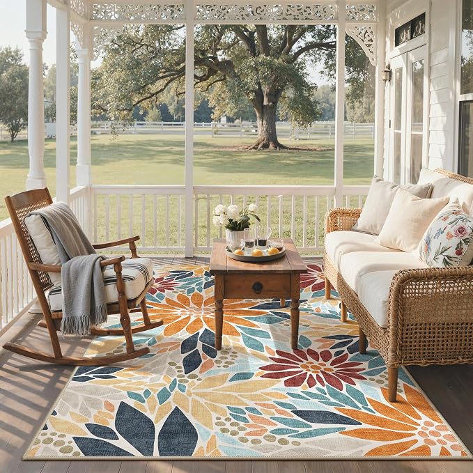 GENIMO Indoor Outdoor Area Rug 5'x8', Machine Washable Rugs - Image 6