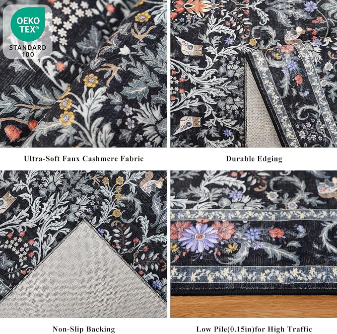 3x6 Washable Non-Slip Kitchen Runner Rug – Vintage Botanical - Image 4