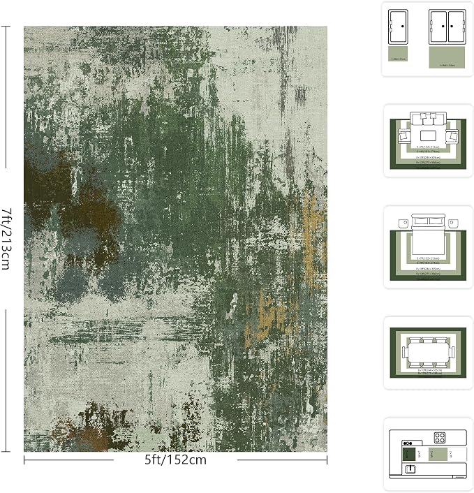 5x7 Area Rugs - Modern Abstract Washable Rug, Ultra Soft Non Slip Low Pile - Image 2