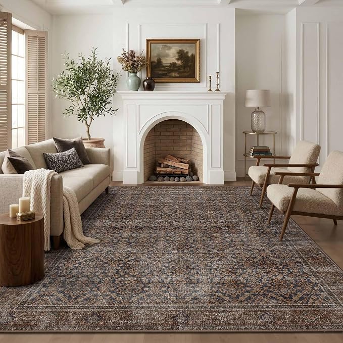 Latte&Fog 6x9 Area Rugs for Living Room, Large Vintage Taupe Brown Washable Rug by LatteFog