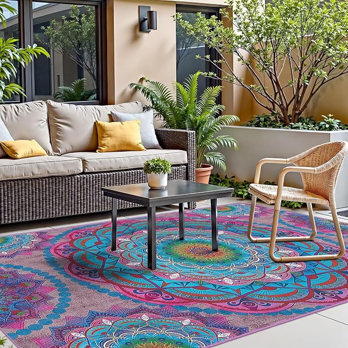 Arenarug Meditation Indoor Outdoor Rug 6x9 ft Mandala Pattern Rug Boho Style - Image 6