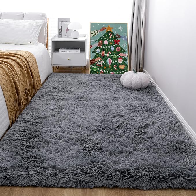 KICHOWUA 5x8 Grey Fluffy Fuzzy Area Rug - Image 7