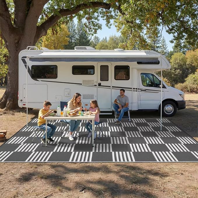 Garvee Waterproof Outdoor Rug 9x12, Checkered Foldable Plastic Straw Patio - Image 6