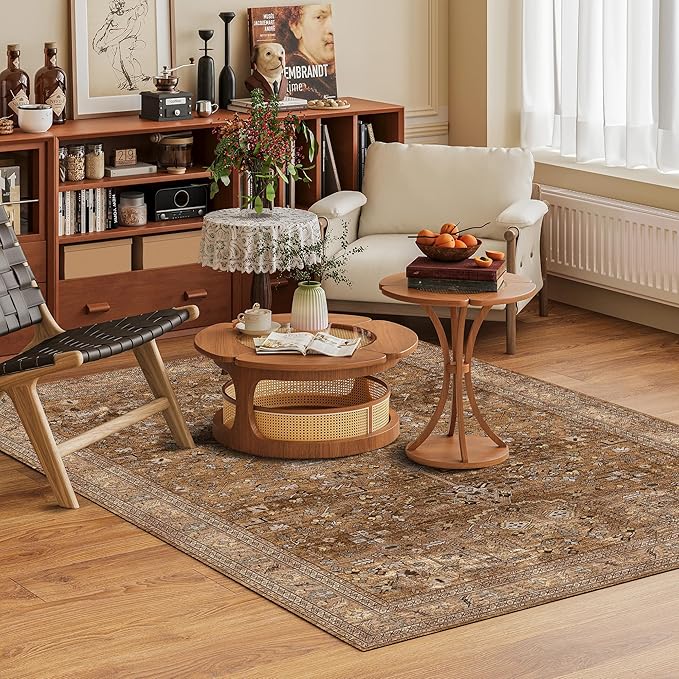 Washable Area Rug 6' x 9' Vintage Traditional Persian Mat - Image 2