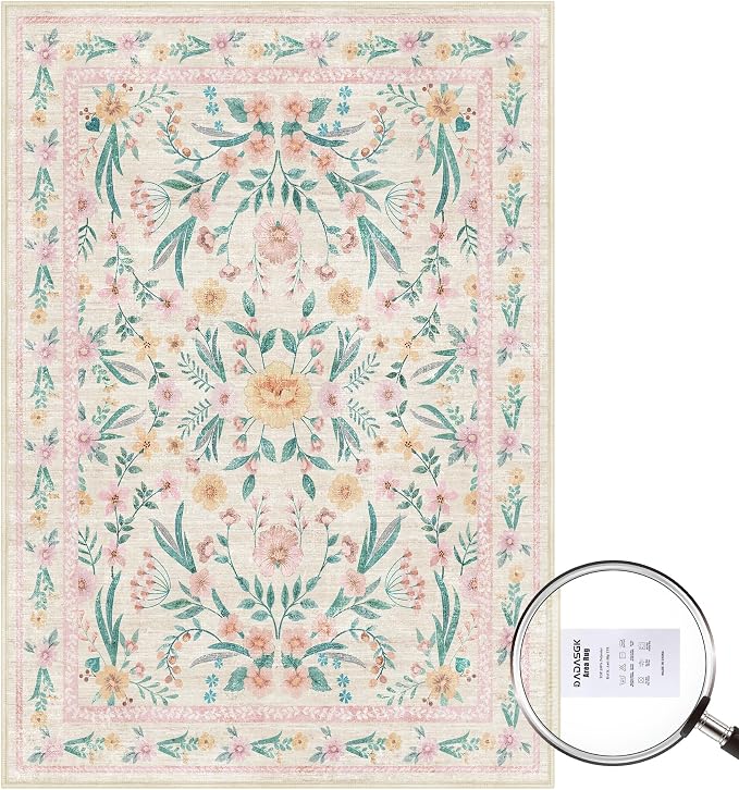 8x10 Pink Floral Area Rug, Large Washable Living Room Carpet - Image 5