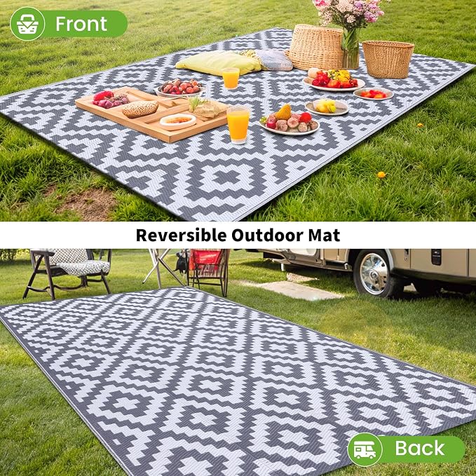 Smiry Waterproof Outdoor Rug 9X18 ft, Reversible Plastic Straw Patio Camping - Image 6