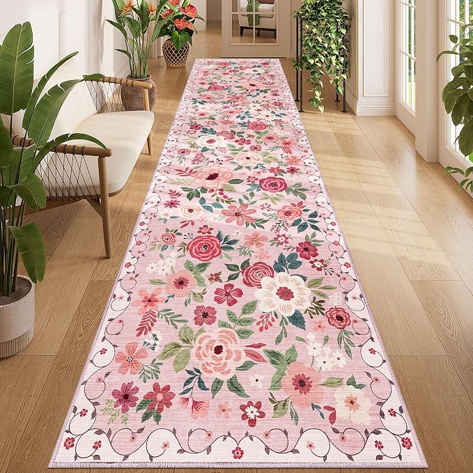 DUKINO 3x12 Washable Runner Rug, Non Slip Soft Floral Hallway Runner Rug by DUKINO