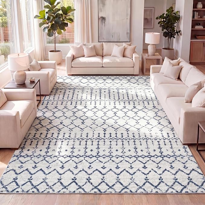 JONATHAN Y Boho Vintage Diamond Cream/Navy Indoor Area Rug 4X6 ft, Moroccan Hype by JONATHANY