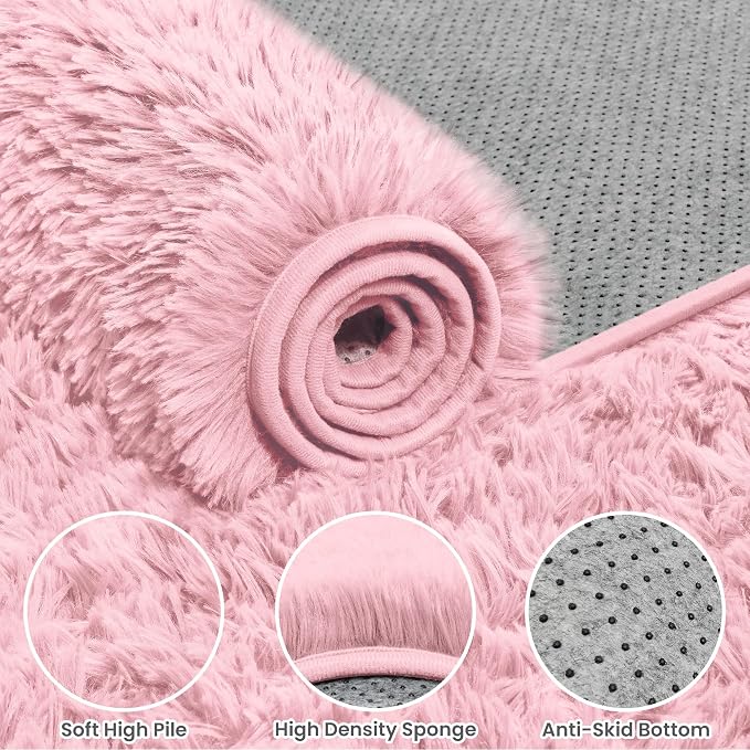 6x9 Area Rug for Living Room: Soft Fluffy Shag Pink Rugs for Bedroom, Non-Slip - Image 6
