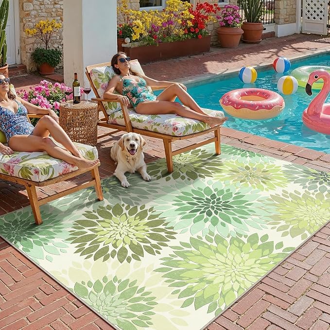 5x7 Indoor Outdoor Area Rug Washable Patio Rug Green Non Slip Non Shedding - Image 2