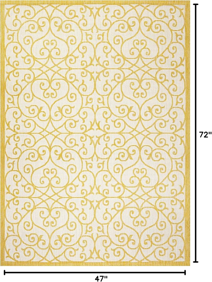 JONATHAN Y Vintage Filigree Indoor Outdoor Area Rug 4X6 Cream/Yellow, Madrid - Image 2