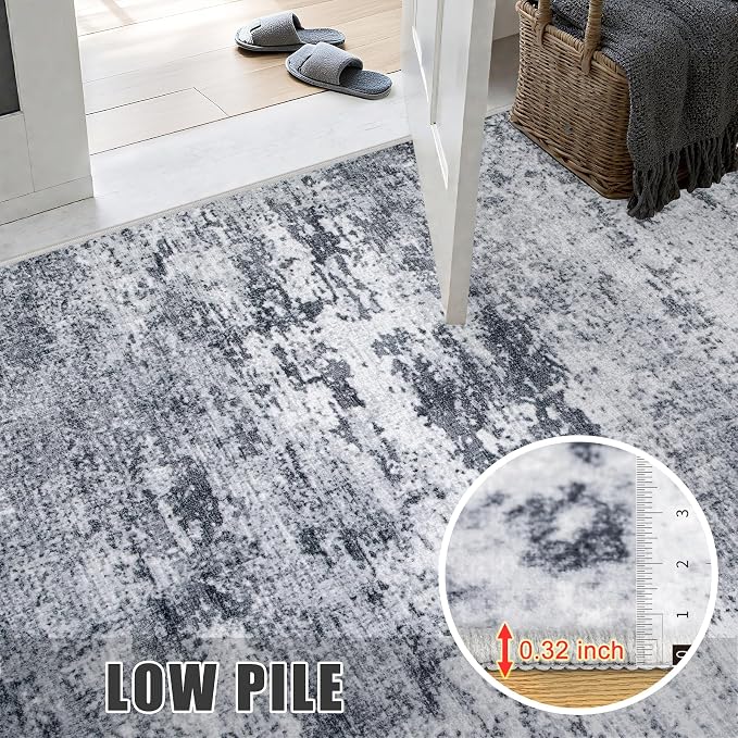 2'x5'Runner Rug Washable Rug: Modern Abstract Soft Thin Runner Rug Grey - Image 7