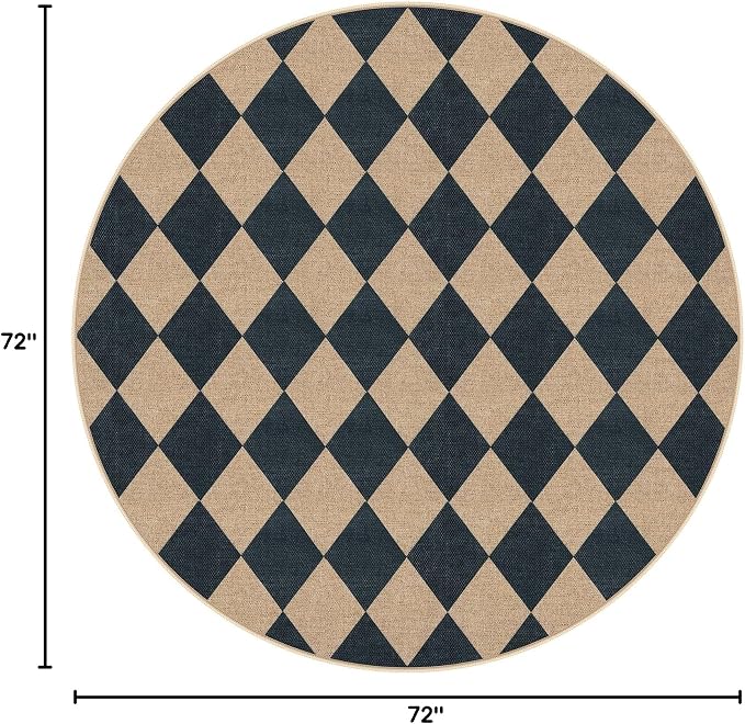 Lahome Colette Checkered Round Rugs 6ft, Washable Easy Jute Circle Patio Rug - Image 2