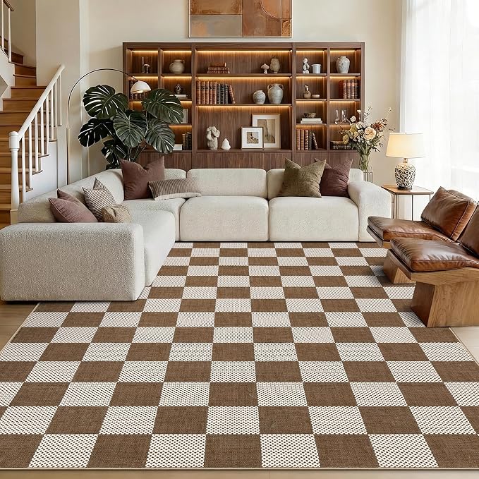 GarveeHome Checkered Terracotta Brown 6x9 Area Rugs Geometric Diamond Dot by GarveeHome