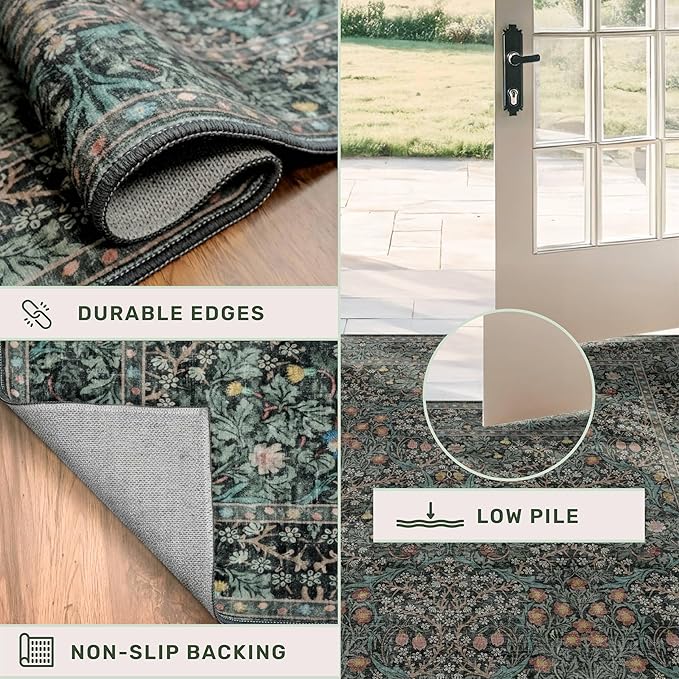 Dark Green Washable 3x6 Runner Rug - Image 5