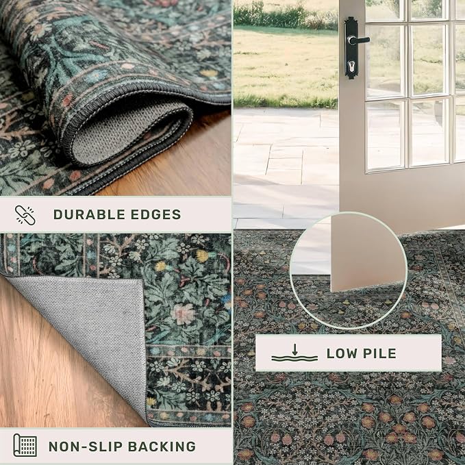 Dark Green 3x10 ft Extra Long Wide Runner Rug - Image 5