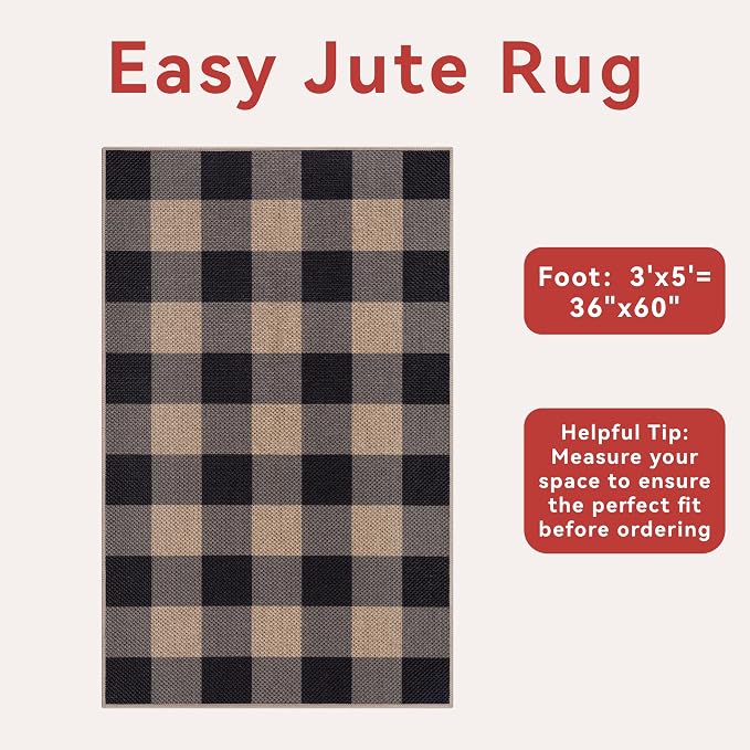 Tangsoo Checkered Easy Jute Rug, 3x5 Washable Area Rug - Image 3
