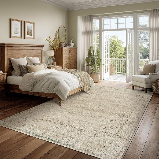 BILEEHOME Modern Farmhouse Area Rug 5 x7 Washable Floral Earth Tone Neutral - Image 7