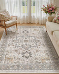 7x9 Vintage Area Rug: Washable Neutral Soft Non Slip Thin Large Floor Carpet by MICGEEK