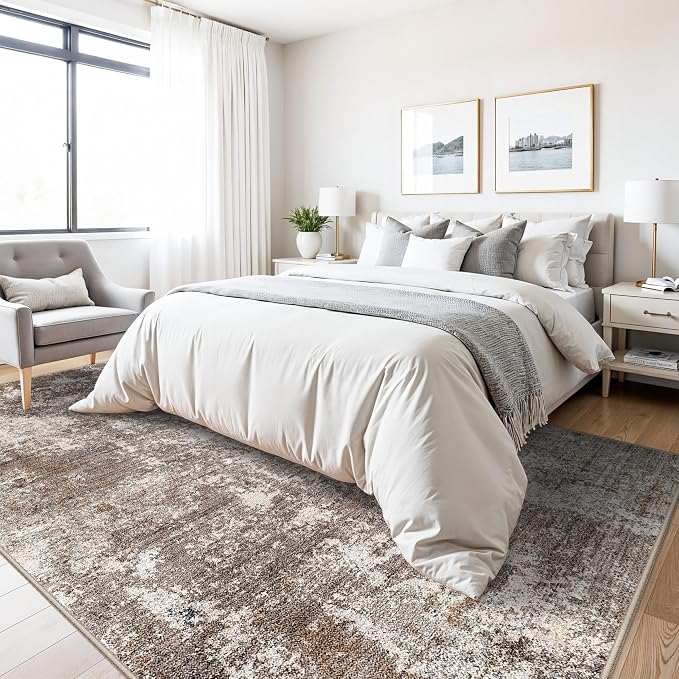 Area Rugs for Living Room: 6x9 Washable Neutral Abstract Rug for Bedroom Large - Image 8