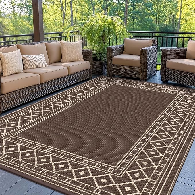 GENIMO Outdoor Rug Waterproof for Patio, Outside Area Mat for Rv, Coffee & Beige by GENIMO