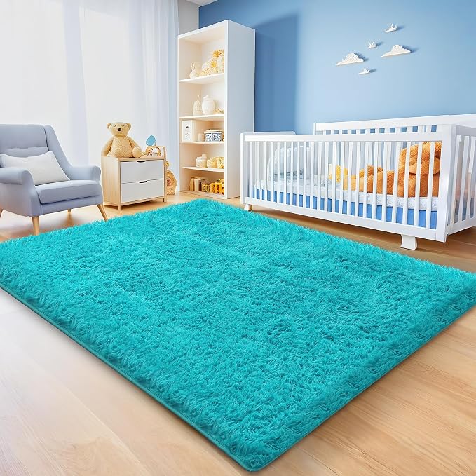 5x7 Teal Area Rugs for Living Room, Fluffy Shag Rug for Bedroom Boys Kids - Image 3