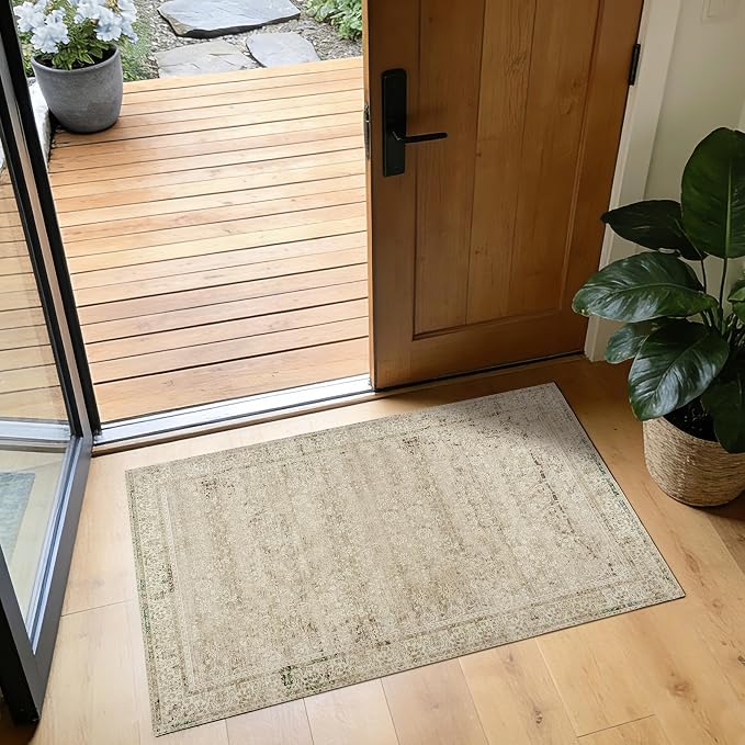 BILEEHOME Boho Kitchen Rug Washable, 2x3 Non Slip Farmhouse Neutral Small Area by BILEEHOME