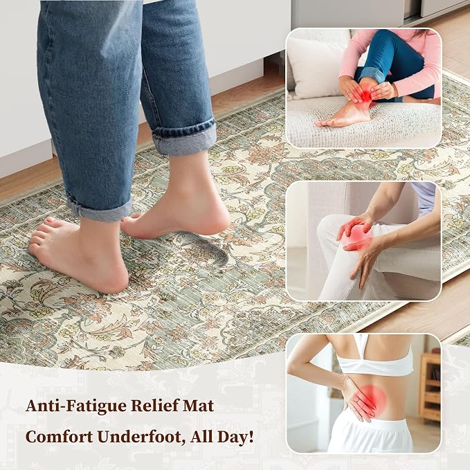 Boho Kitchen Mats for Floor 2 Piece Set Anti Fatigue Cushioned PVC Kitchen Rugs - Image 3