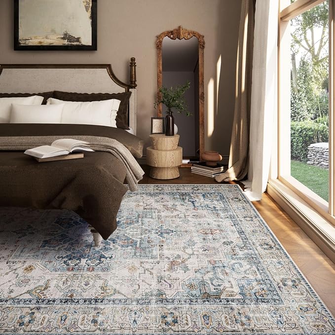 5x7 Area Rugs for Living Room: Washable Bedroom Rug Boho Vintage Rugs Stain - Image 6